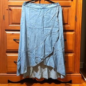 Denim high-low midi skirt